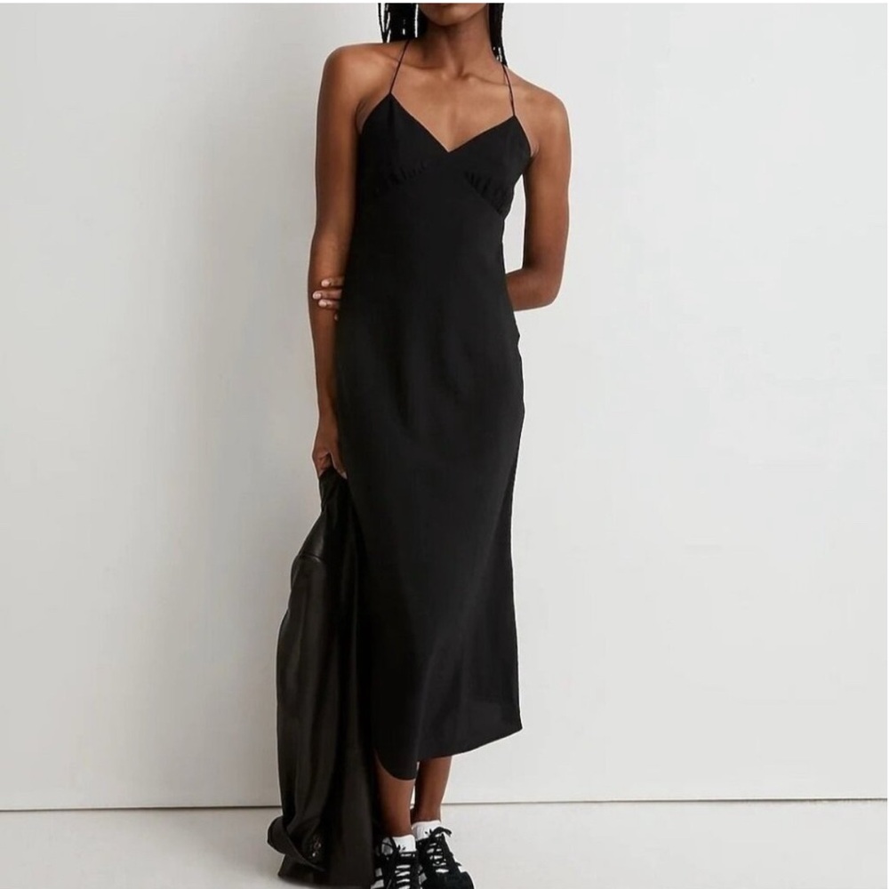 Madewell Black Halter Slip Dress Midi